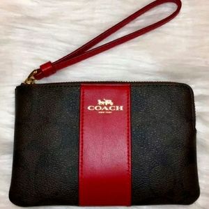 NWT COACH Wristlet Coated Canvas Crossgrain Leather.